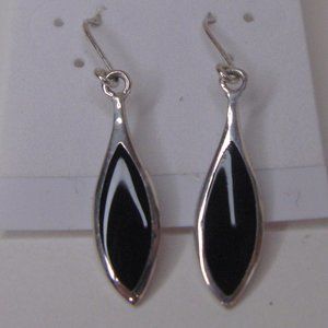 Sterling Silver Black Inlay Drop Pierced Earrings